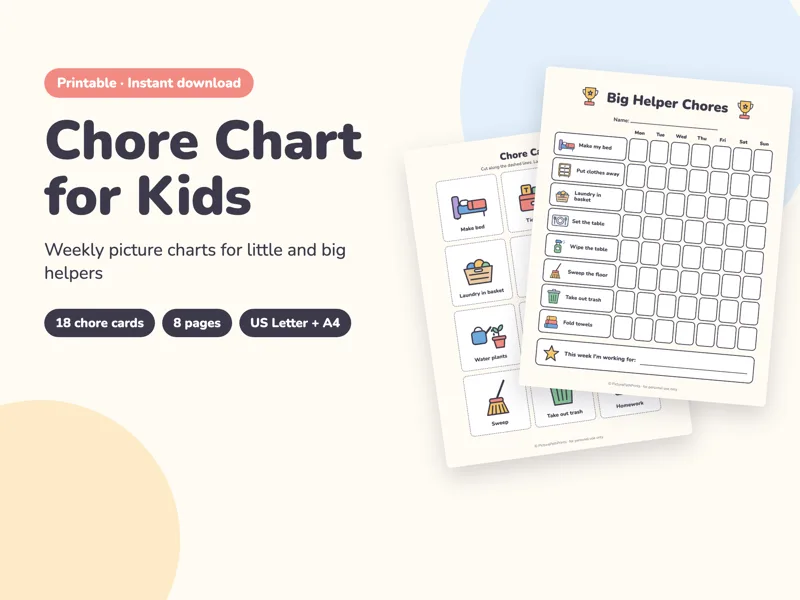 Kids Chore Chart Pack: printable PDF preview