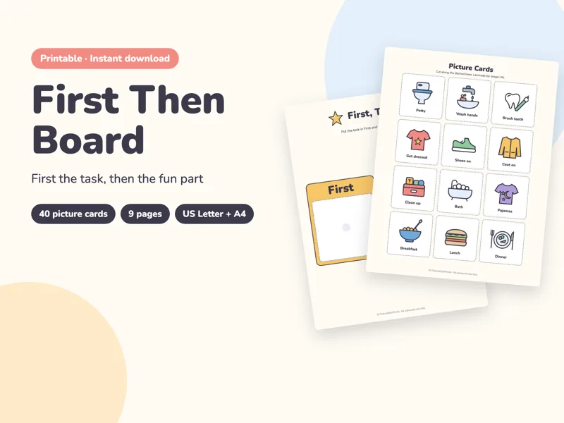 First Then Board: printable PDF preview